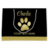 Gouden glanzende hondenpoot op zwarte achtergrond groot cadeauzakje (Voorkant)