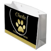 Gouden glanzende hondenpoot op zwarte achtergrond groot cadeauzakje (Achterkant Gekanteld)