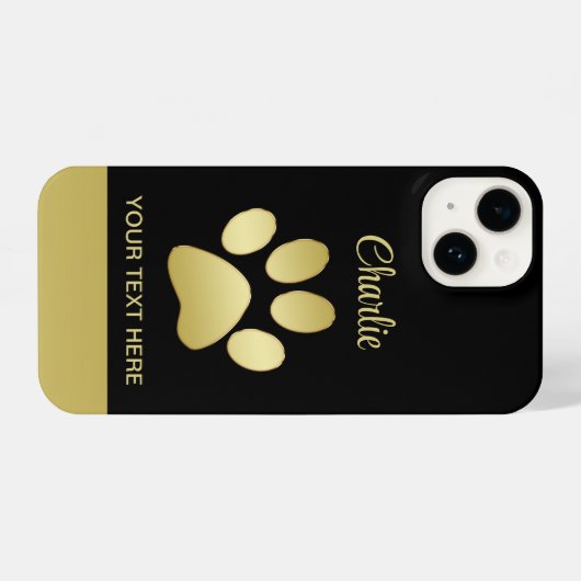 Gouden glanzende hondenpoot op zwarte achtergrond iPhone hoesje (Achterkant horizontaal)