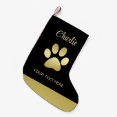 Gouden glanzende hondenpoot op zwarte achtergrond kleine kerstsok (Voorkant (Hangend))