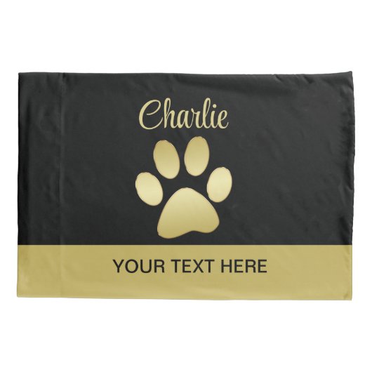 Gouden glanzende hondenpoot op zwarte achtergrond kussensloop (Achterkant)