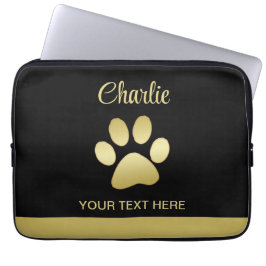 Gouden glanzende hondenpoot op zwarte achtergrond laptop sleeve