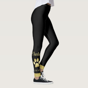Gouden glanzende hondenpoot op zwarte achtergrond leggings