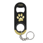 Gouden glanzende hondenpoot op zwarte achtergrond mini flessenopener (Achterkant)