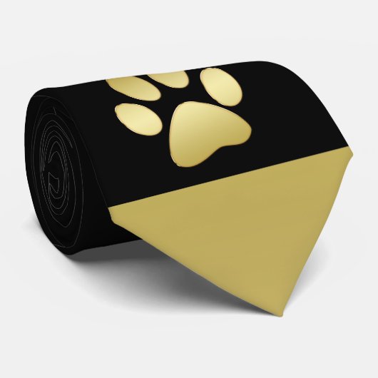 Gouden glanzende hondenpoot op zwarte achtergrond stropdas (Opgerold)
