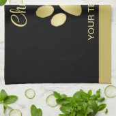 Gouden glanzende hondenpoot op zwarte achtergrond theedoek (Gevouwen)