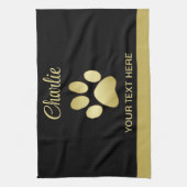 Gouden glanzende hondenpoot op zwarte achtergrond theedoek (Verticaal)