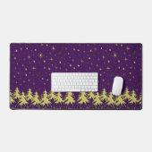 Gouden glanzende kerstboom op Stars Paarse Sky Bureaumat (Keyboard & Muis)