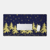 Gouden glanzende kerstboom op Sterren Blauwe Hemel Bureaumat (Keyboard & Muis)