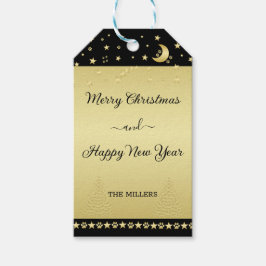 Gouden glanzende kerststerren, poten op goud & zwa cadeaulabel