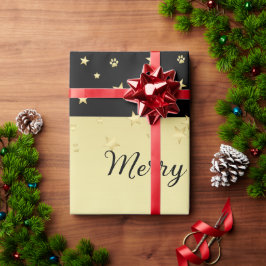 Gouden glanzende kerststerren, poten op goud & zwa cadeaupapier