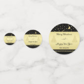 Gouden glanzende kerststerren, poten op goud & zwa confetti (Voorkanten)