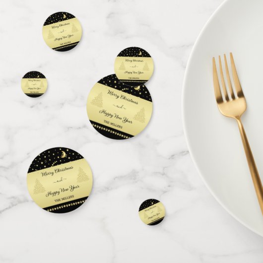 Gouden glanzende kerststerren, poten op goud & zwa confetti (Groep)