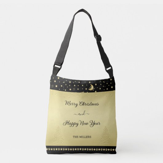 Gouden glanzende kerststerren, poten op goud & zwa crossbody tas (Voorkant)