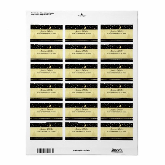 Gouden glanzende kerststerren, poten op goud & zwa etiket (Full Sheet)