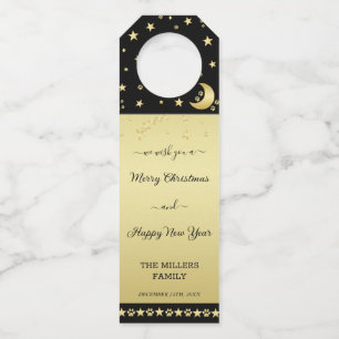 Gouden glanzende kerststerren, poten op goud & zwa flessenhanger