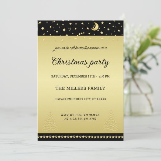 Gouden glanzende kerststerren, poten op goud & zwa kaart (Staand voorkant)