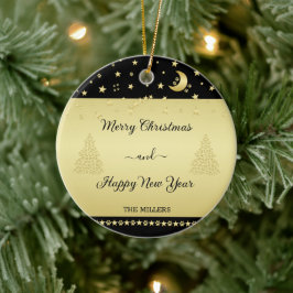 Gouden glanzende kerststerren, poten op goud & zwa keramisch ornament