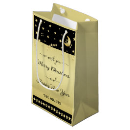 Gouden glanzende kerststerren, poten op goud & zwa klein cadeauzakje