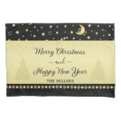 Gouden glanzende kerststerren, poten op goud & zwa kussensloop (Voorkant)