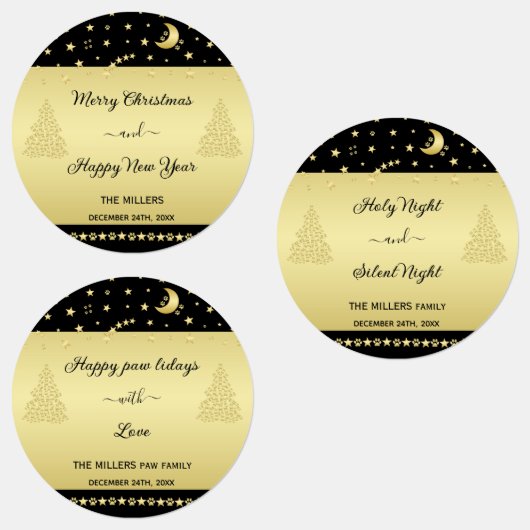 Gouden glanzende kerststerren, poten op goud & zwa labels (Groep)