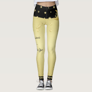Gouden glanzende kerststerren, poten op goud & zwa leggings