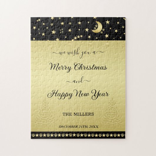 Gouden glanzende kerststerren, poten op goud & zwa legpuzzel (Verticaal)