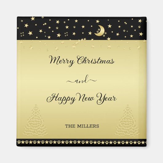 Gouden glanzende kerststerren, poten op goud & zwa magneet (Voorkant)