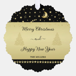 Gouden glanzende kerststerren, poten op goud & zwa ornament kaart