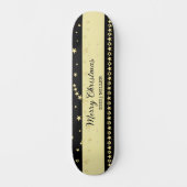 Gouden glanzende kerststerren, poten op goud & zwa persoonlijk skateboard (Voorkant)