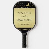 Gouden glanzende kerststerren, poten op goud & zwa pickleball paddle (Achterkant)