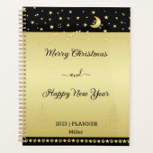 Gouden glanzende kerststerren, poten op goud & zwa planner (Voorkant)