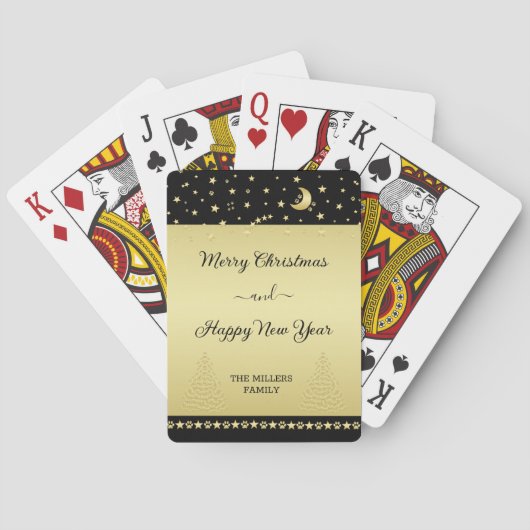Gouden glanzende kerststerren, poten op goud & zwa pokerkaarten (Achterkant)