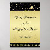 Gouden glanzende kerststerren, poten op goud & zwa poster (Voorkant)
