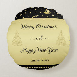 Gouden glanzende kerststerren, poten op goud & zwa rond kussen