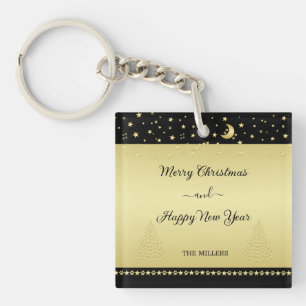 Gouden glanzende kerststerren, poten op goud & zwa sleutelhanger