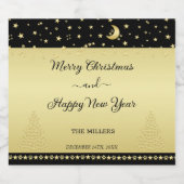 Gouden glanzende kerststerren, poten op goud & zwa sparkling wijnetiket (Enkel label)