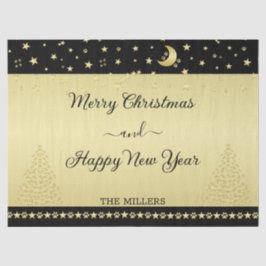 Gouden glanzende kerststerren, poten op goud & zwa tissuepapier