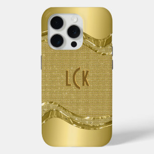 Gouden glanzende look met faux diamanten patroon iPhone 15 pro case