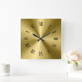 Gouden glanzende metalen textuur Romeinse cijfers Vierkante Klok (Huis)