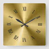 Gouden glanzende metalen textuur Romeinse cijfers Vierkante Klok (Voorkant)