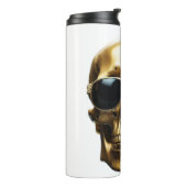 Gouden glanzende metallic 3D schedel met zonnebril Thermosbeker (Gedraaid links)