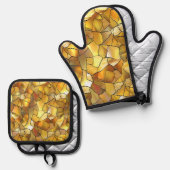 GOUDEN GLAS IN LOOD MOZAÏEK LOOK OVENWANT & PANNENLAP SET (Voorkant / Achterkant)