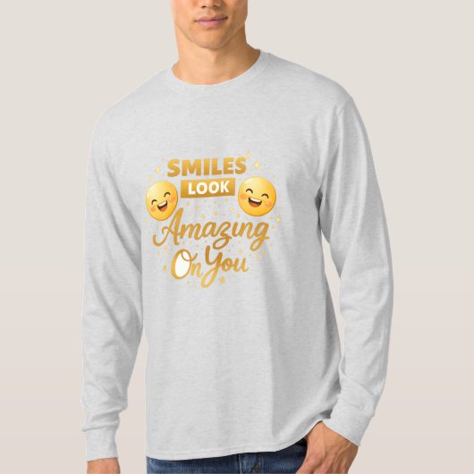 Gouden Glimlach Script T-shirt met lange mouwen (Voorkant)
