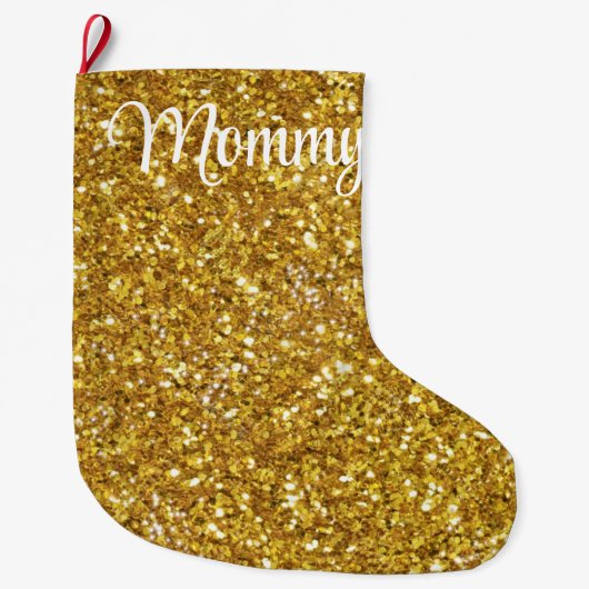 Gouden glinster glitterpatroon grote kerstsok (Voorkant)