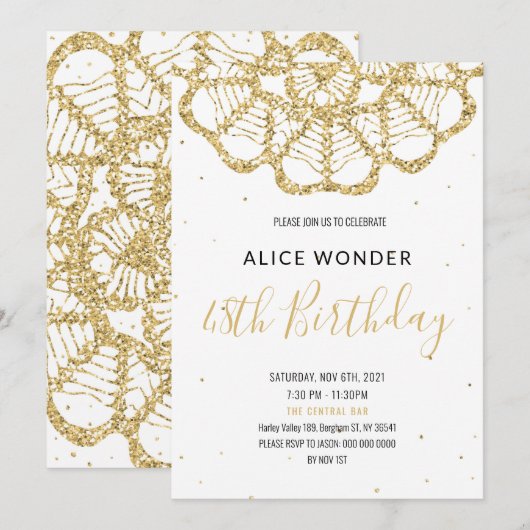 Gouden glinster haakontwerp als laser gesneden uit kaart (Voorkant / Achterkant)