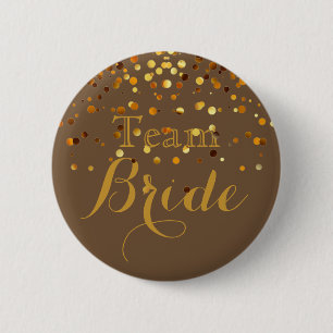 Gouden glinster nepfolie bruiloftsteam bruid ronde button 5,7 cm