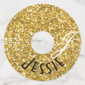 Gouden glinsterend monogram wijnglaslabel (Voorkant)