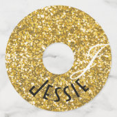 Gouden glinsterend monogram wijnglaslabel (Achterkant)