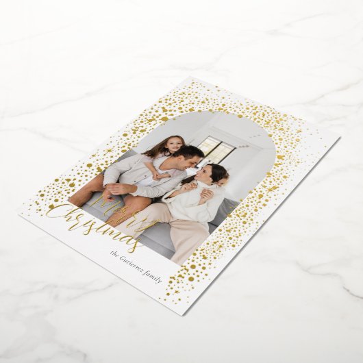 Gouden glinsterende boog foto folie kerstkaart folie feestdagenkaart (Gedraaid)